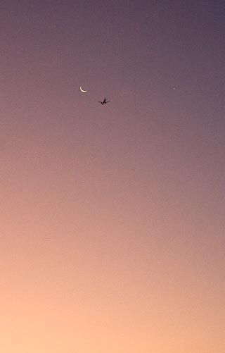 Dawn, plane, moon
