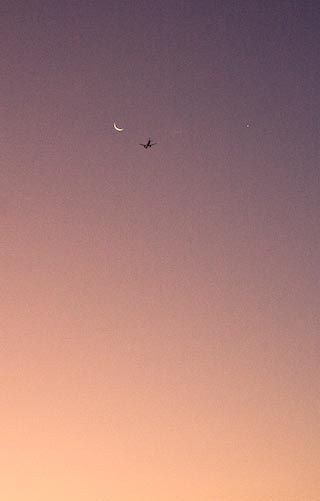 Dawn, plane, moon